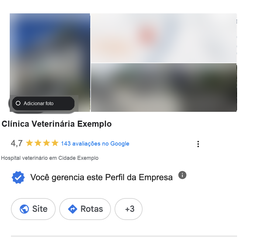 Fotos da ficha do Google Meu Negócio, com dados fictícios